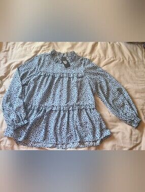 *NWT* Elings Women's Light Blue Printed Peasant Blouse, Size S